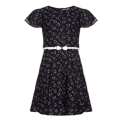 Black Lace Dress With Heart Print